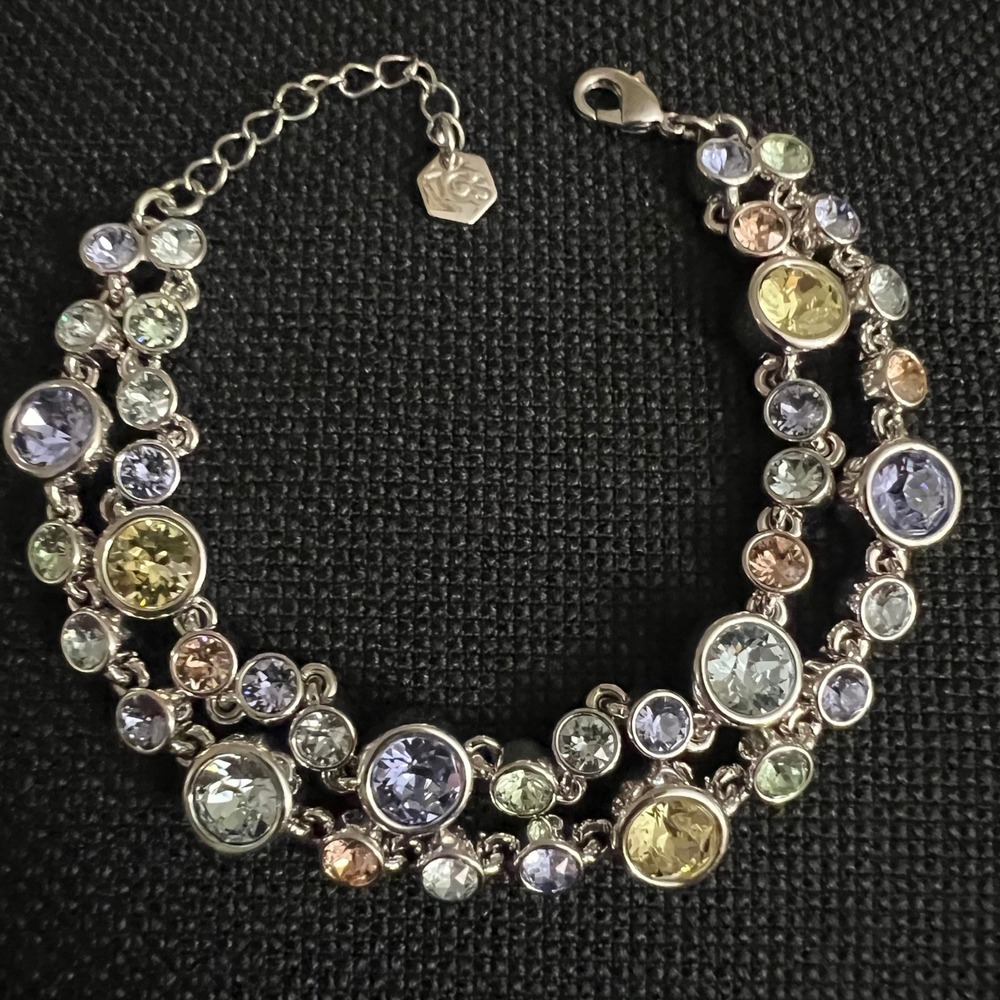 Touchstone Crystals Double Strand Swarovski Bracelet Pastel Silver Tone 7.5-9.25